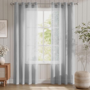 Set 2 perdele semi transparente din tifon, h-245 cm x L-140cm, Gri - Img 1