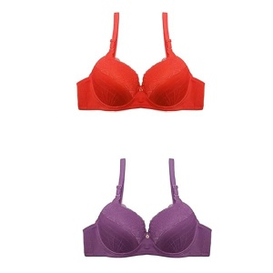 Set 2 sutiene SHEKINI, cu push up, sârmă, rosu si mov, 85C - Img 2