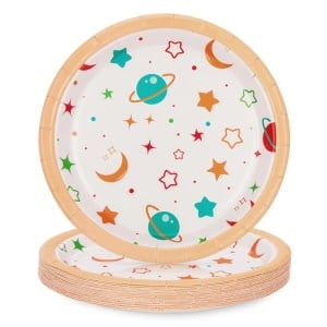 Set 25 farfurii de unica folosinta, planete si stele, 18 cm diametru