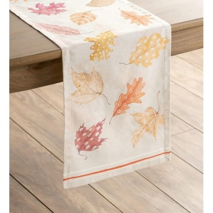 Traversa de masă cu diverse frunze, crem 50cm x 150cm - Img 5
