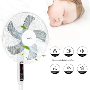 Ventilator cu piedestal silentios, ventilator rotativ la 85° cu telecomanda, 3 niveluri de viteza, 3 moduri, afisaj LED, temporizator 7 ore, putere 45W - Img 2