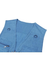 Vestă multifuncțională bărbați, tip Safari/Fotograf, buzunare, denim, Pescuit, Drumeții, Albastra 7XL - Img 4