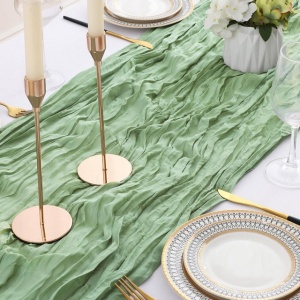 Aleer (runner) de masă, set 2 bucati, 90 x 300 cm, decorare boho modernă, pânză tifon (muselină) pentru nuntă, petrecere, verde salvie - Img 2