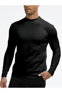 Bluză barbati cu manecă lungă, Slim Fit, Guler Înalt, Negru, XXL - Img 3