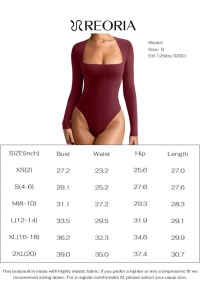 Body pentru femei cu mâneca lunga, croiala slim fit, captuseala, usor, stratificat, rosu vin XL - Img 5