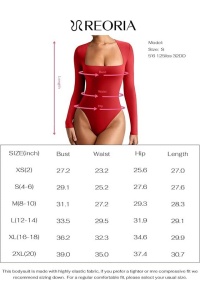 Body pentru femei cu mâneca lunga, croiala slim fit, captuseala, usor, stratificat, rosu XXL - Img 5