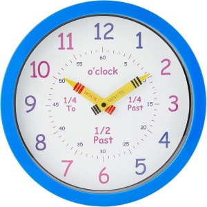 Ceas de perete in limba engleza, 25 cm, pentru copii, albastru - Img 1