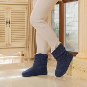Cizme de casa pentru femei, din tricot, calduroase, imblanite, bleumarin, 38-39 - Img 5