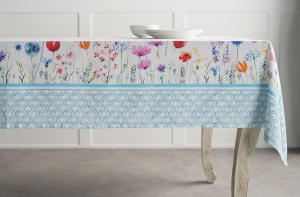 Fată de masă 100% bumbac 140 cm x 180 cm, flori pe camp, albastru - Img 2