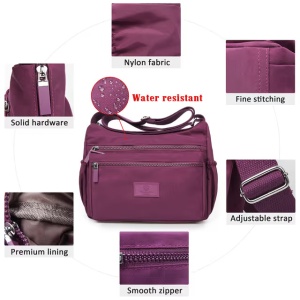 Geantă crossbody mică din nailon hidrofugă, usoară, cu curea de umăr, pentru călătorii si utilizare zilnică, mov - Img 3