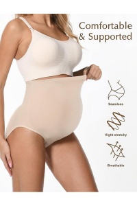 Lenjerie intima pentru gravide, cu talie înalta, fara cusaturi, set de 2 buc., cu suport pentru abdomen – Negru/Bej, M - Img 3