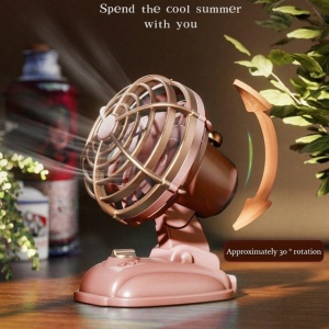 Mini ventilator vintage, de birou, alimentare USB cu 2 viteze, unghi reglabil, roz - Img 2