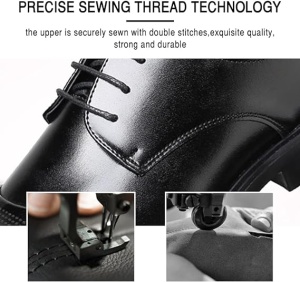 Pantofi clasici cu șireturi Derby din piele netedă Brogue, negru, 47 - Img 5