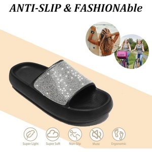 Papuci de vara pentru femei, Waysoland, cu stras, talpa groasa confortabila, negru, 38 EU - Img 5