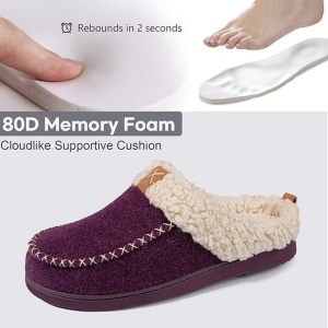 Papuci stil botine slip-on, femei, calde, din tricot, confortabile din imitatie piele intoarsa, spuma memorie, mov inchis, 38-39 - Img 4