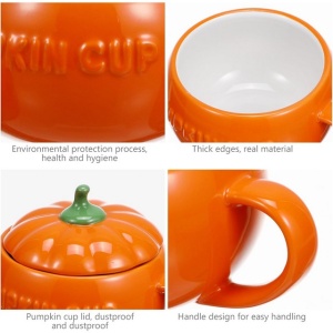 Set 2 boluri model dovleac Halloween, cu capac, 300 ml, ceramică - Img 3