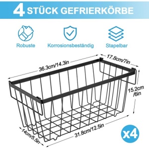 Set de 4 cosuri congelator, organizatoare cu mânere (36,3 x 17,8 x 15,2 cm) - Img 6