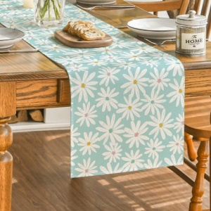 Traversa de masa flori de musetel fundal albastru, 40x180 cm - Img 3