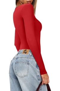 Body pentru femei cu mâneca lunga, croiala slim fit, captuseala, usor, stratificat, rosu XXL - Img 2