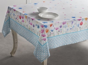 Fată de masă 100% bumbac 140 cm x 180 cm, flori pe camp, albastru - Img 3