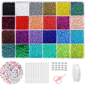 Mărgele de sticlă, 24250 bucati, 2 mm, cutie de depozitare, pentru fabricare de bratari, coliere, accesorii pentru petreceri - Img 1