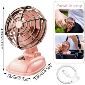 Mini ventilator vintage, de birou, alimentare USB cu 2 viteze, unghi reglabil, roz - Img 3