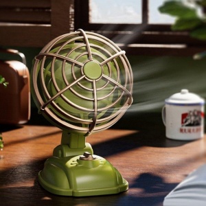 Mini ventilator vintage, de birou, alimentare USB cu 2 viteze, unghi reglabil, verde - Img 7