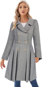 Palton de dama stil trench, GRACE KARIN, cu rever crestat, închidere la două rânduri de nasturi, croială în A, material gros si buzunare, gri, S - Img 5