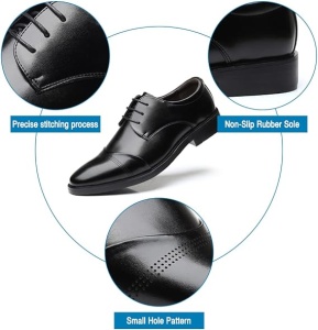 Pantofi clasici cu șireturi Derby din piele netedă Brogue, negru, 47 - Img 6