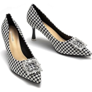 Pantofi dama cu toc stiletto, C.Paravano, catarama cristale, design carouri, 40 - Img 1