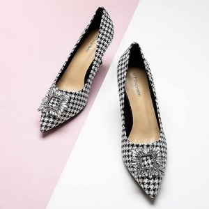 Pantofi dama cu toc stiletto, C.Paravano, catarama cristale, design carouri, 42 - Img 5