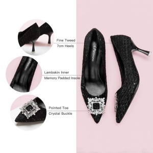 Pantofi dama cu toc stiletto, C.Paravano, catarama cristale, negru, 38 - Img 3