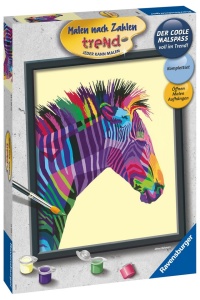 Pictură cu numere, Zebră colorată, Ravensburger 28988, acuarele acrilice, 24x30cm, pentru copii de la 12+ - Img 1