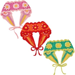 Set 3 piese bandane de păr crosetat boem, femei anii 70 Hippie, florale, tricotate manual - Img 1
