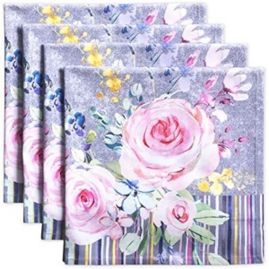 Set 4 naproane din bumbac moale, lavanda si trandafiri, 45cm x 45cm - Img 1