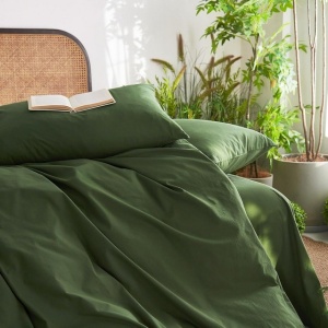 Set lenjerie de pat, husa de pilota din bumbac Oeko-Tex 240 x 260 cm cu 2 fete de perna 65x65cm – Verde închis - Img 5