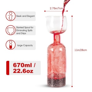 Aerator / decantor de vin din sticlă de cristal 670 ml, 100% suflat manual - Img 4