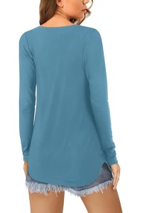 Bluza cu mânecă lungă pentru femei, cu decolteu în V, Beluring, albastru cerneală, XXL - Img 3