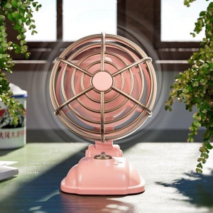 Mini ventilator vintage, de birou, alimentare USB cu 2 viteze, unghi reglabil, roz - Img 4