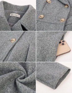 Palton de dama stil trench, GRACE KARIN, cu rever crestat, închidere la două rânduri de nasturi, croială în A, material gros si buzunare, gri, S - Img 2