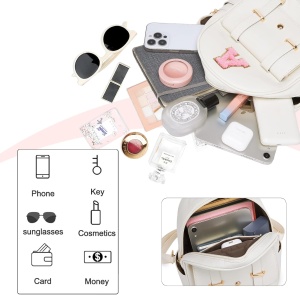 Rucsac mini pentru femei, design dragut cu pompon, alb murdar, litera A - Img 5