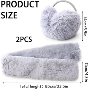 Set casti pentru urechi din plus si esarfă din blană artificiala, gri - Img 3