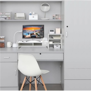 Suport pentru monitor cu 2 niveluri, 49 × 20,4 × 10 cm, alb - Img 6