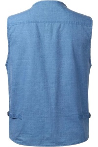 Vestă multifuncțională bărbați, tip Safari/Fotograf, buzunare, denim, Pescuit, Drumeții, Albastra 7XL - Img 5