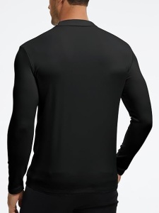Bluză barbati cu manecă lungă, Slim Fit, Guler Înalt, Negru, XXL - Img 4