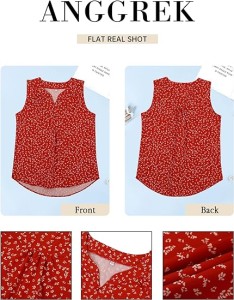 Bluză fără mâneci pentru femei Mavis Laven cu decolteu în V, Rosu, Floral - Img 6