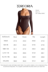 Body pentru femei cu mâneca lunga, croiala slim fit, captuseala, usor, stratificat, Cacao, M - Img 5