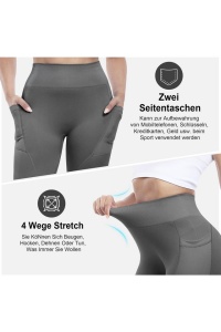 Colanti sport pentru femei cu buzunare, push-up, talie înalta, yoga, fitness, sala de sport, gri M - Img 3