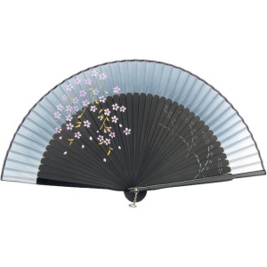 Evantai cu model Sakura în stil japonez, gri - Img 1