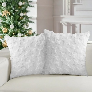 Fete de perna decorative, 40x40 cm, set 2 buc, Craciun, stelute, alb - Img 1